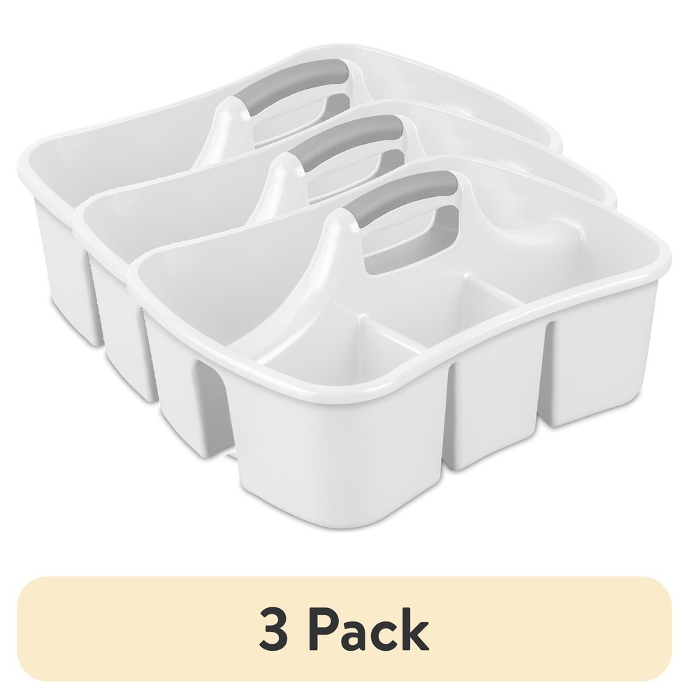3 Pack Divided Ultra Bath Caddy Plastic Bathroom Organizer Storage Box White US