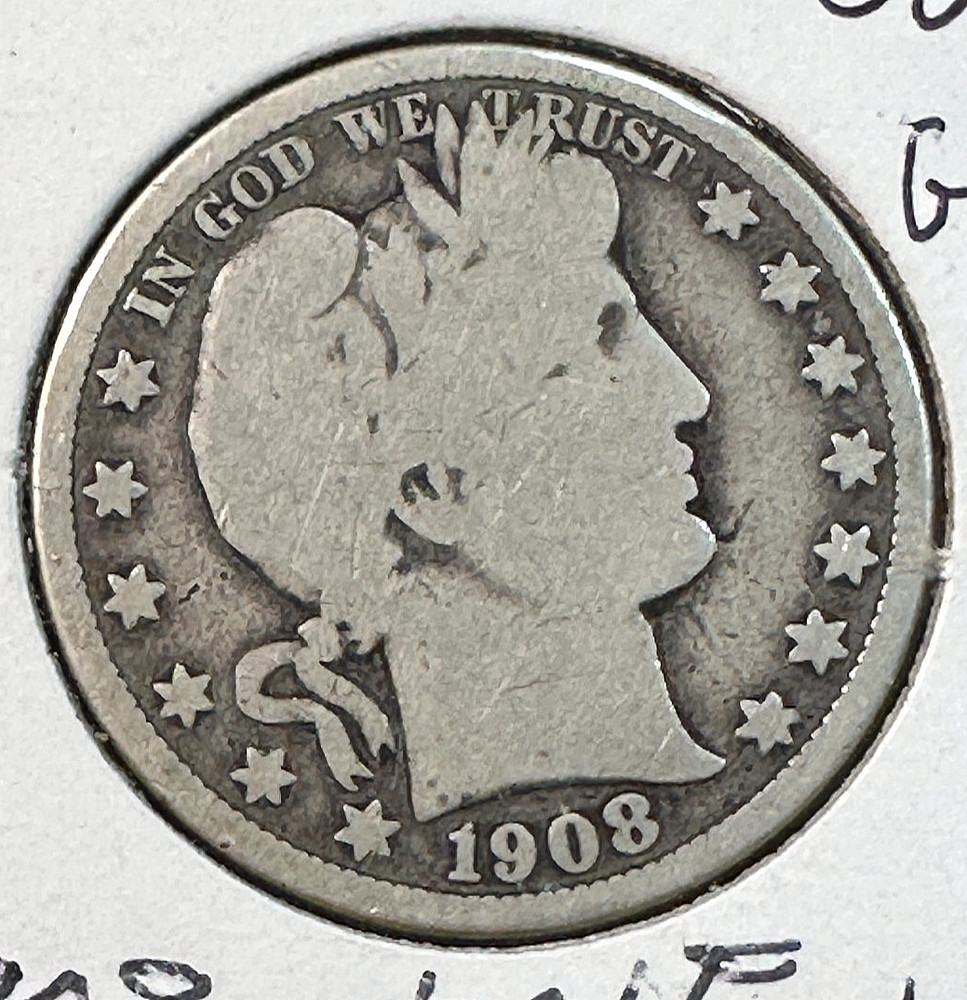 1908-D Barber Half Dollar Nice Original G+ CHRC