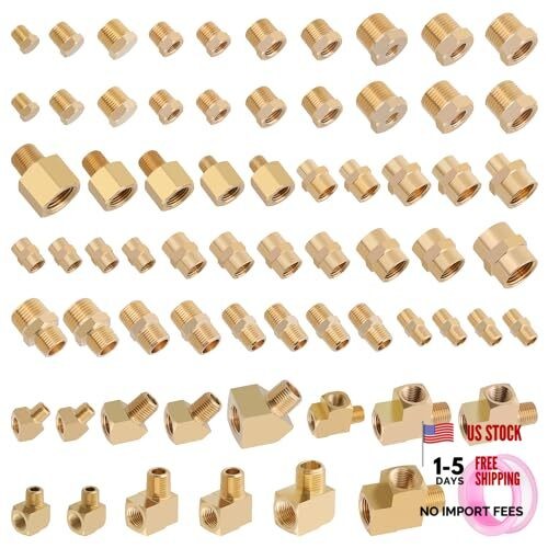 68PCS Brass Pipe Fitting & Adapters Assortment Kit, NPT Adapter, Hex 68pcs