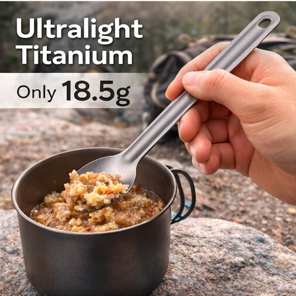 DevMark Titanium Long Handle Spork Ultralight Camping Spoon Fork, Silver