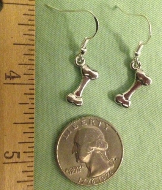 DOG BONE (SOLID) EARRINGS - Pewter with Sterling Silver Ear Wires (or GP) #1