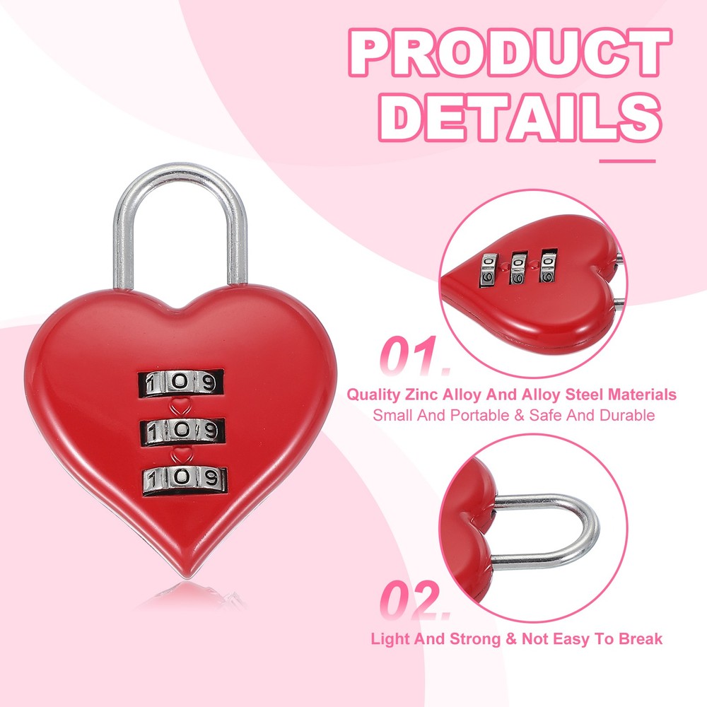 4 Pack Combination Locks Heart Shape Password Padlock Love Locker Lock Red