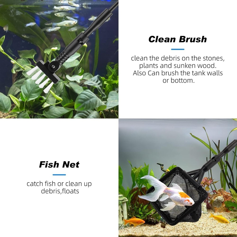 4-in-1 Small Fish Tank Cleaner Kit: Scraper, Net & Brushes for Easy Maintenance