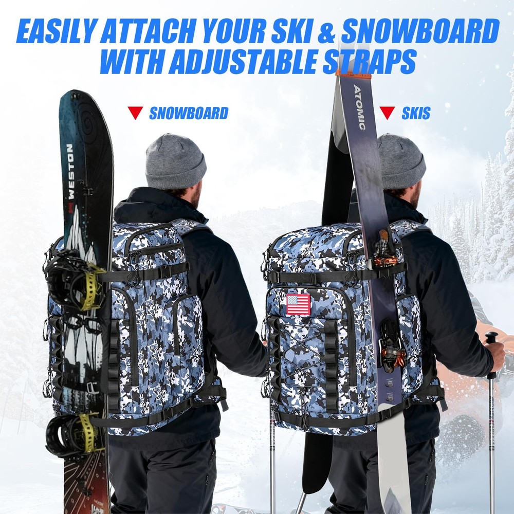 masterwow Ski Boot Bag Backpack, 60L Ski Boot Bag Waterproof Travel Backpack ...