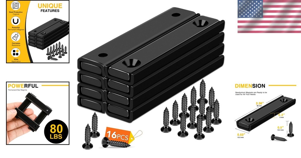 8-Pack Neodymium Rectangular Magnets with 80LBS Pulling Force for Diverse Use