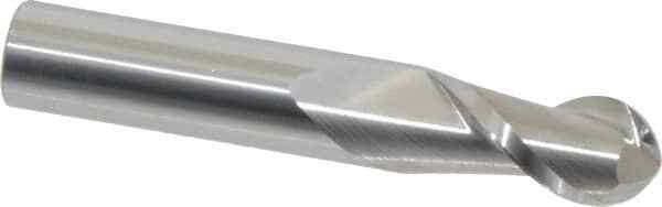 Accupro 1/2" Diam, 1" LOC, 2 Flute Solid Carbide Ball End Mill Uncoated, Sing...