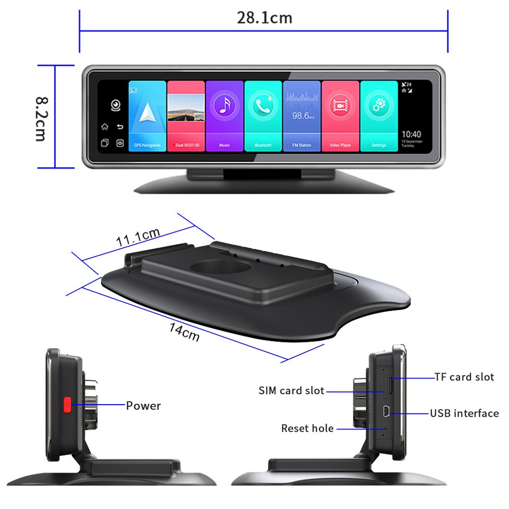 4 cameras recording Android 8.1 mirror dash camera video recorder dashboard DVR