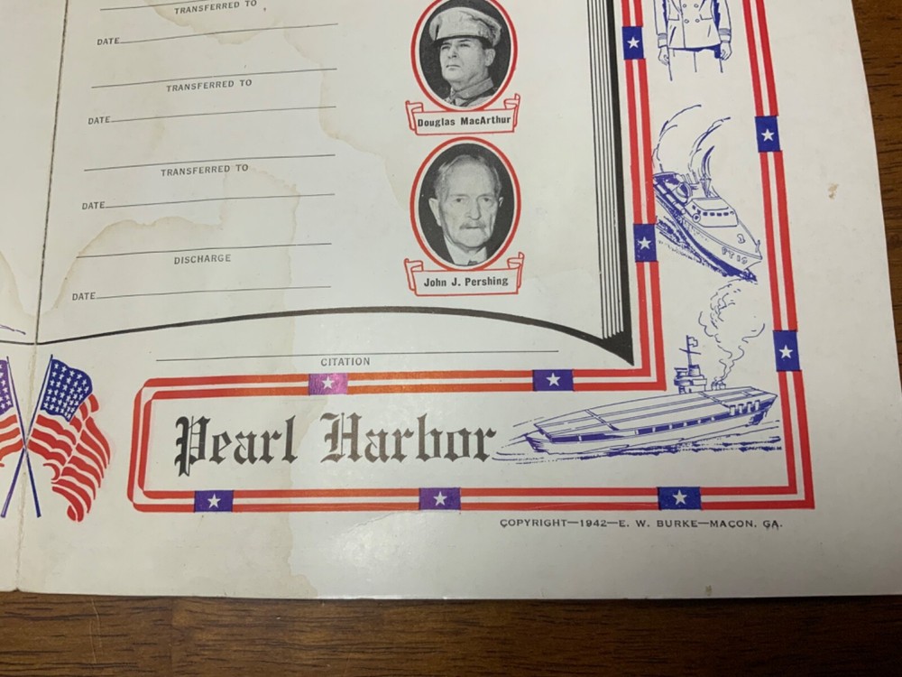 WWII 1942 My Diary Remember Pearl Harbor Certificate