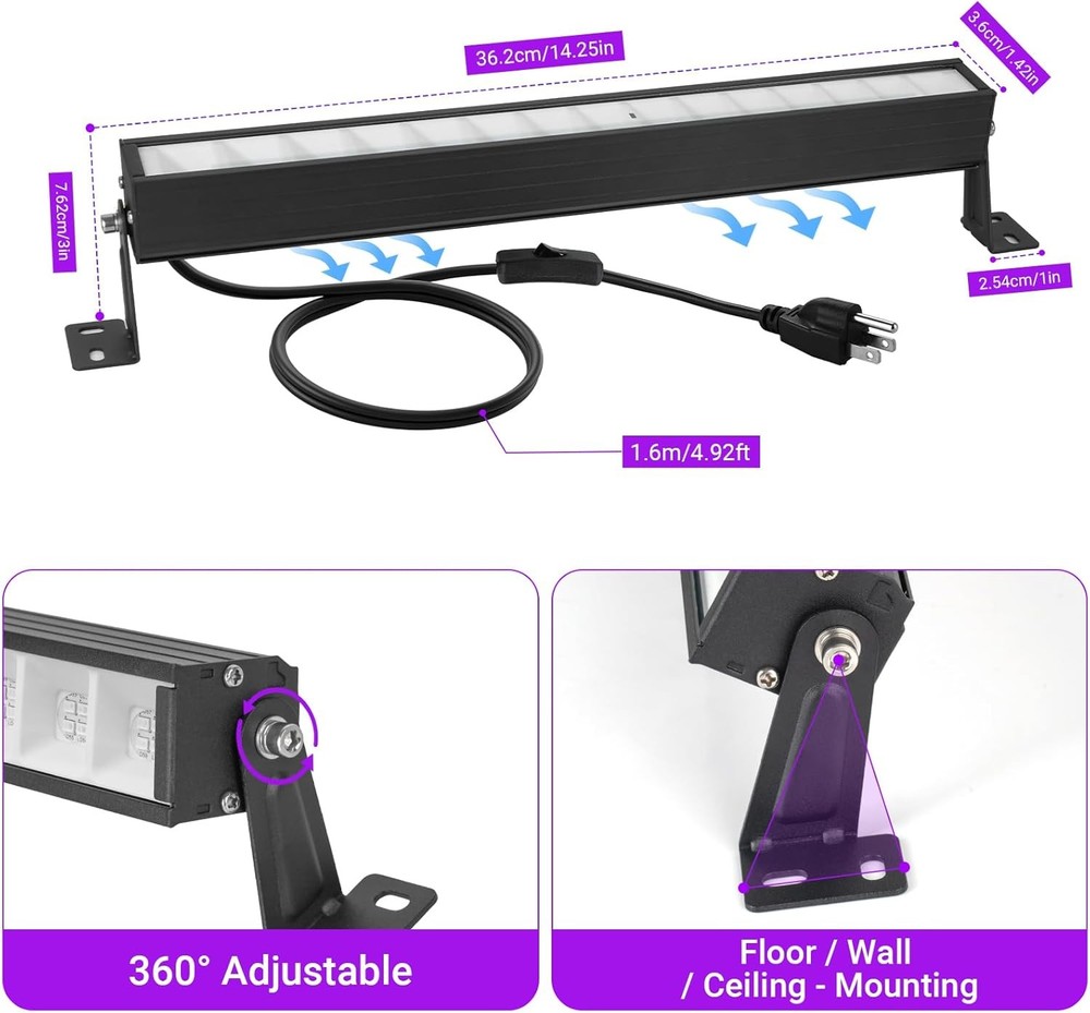 48W LED Black Light Bar Blacklight Bars with Plug and 1P, With Remote