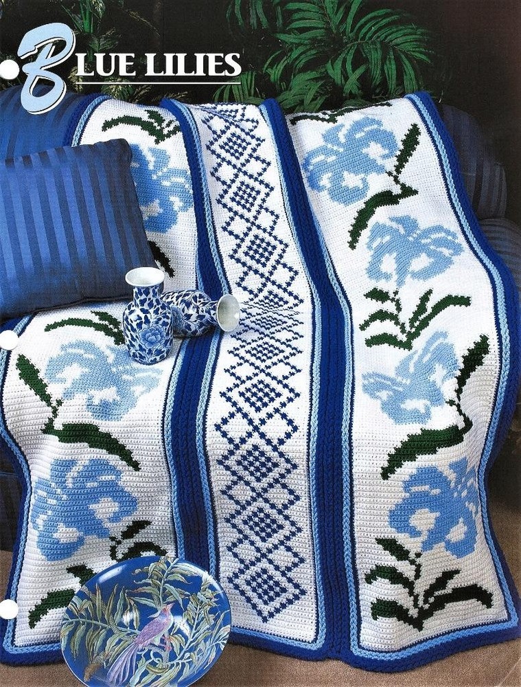 Blue Lilies  Annie's Attic Crochet Afghan Pattern Leaflet