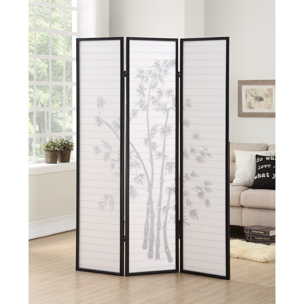 Bamm Bamboo Print 4-Panel Black Framed Room Screen/Divider