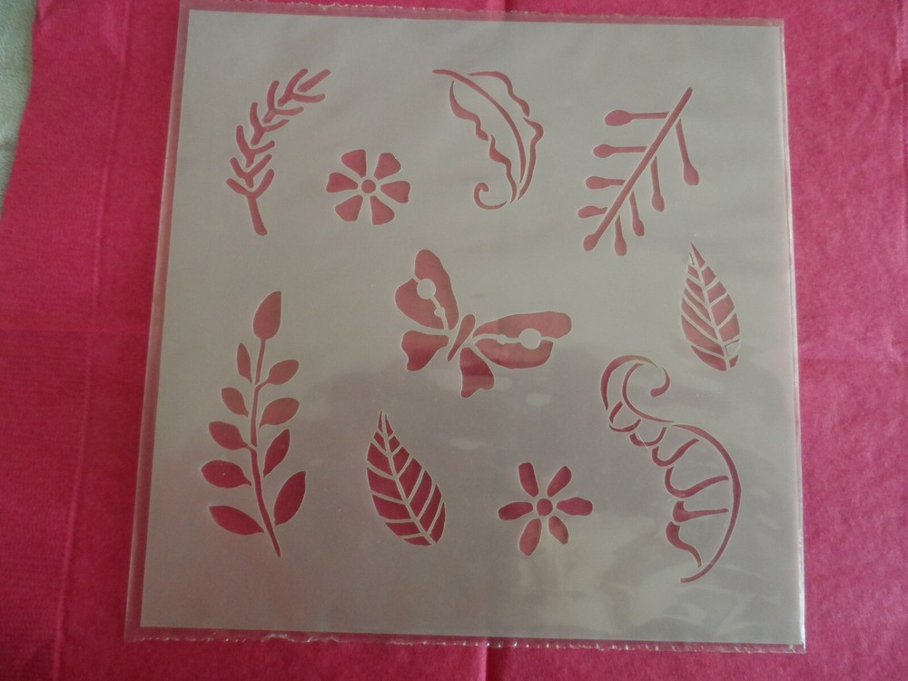 New  Stencil - SPRING LEAVES & BUTTERFLY 6" X 6"