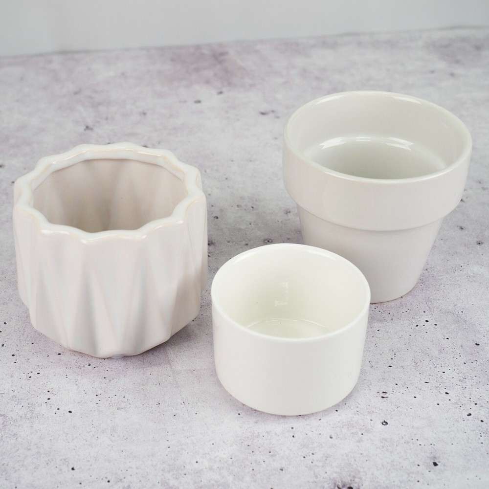 Ceramic Planter Pots (3-Piece Set) • white ridges, mini white, classic flowerpot