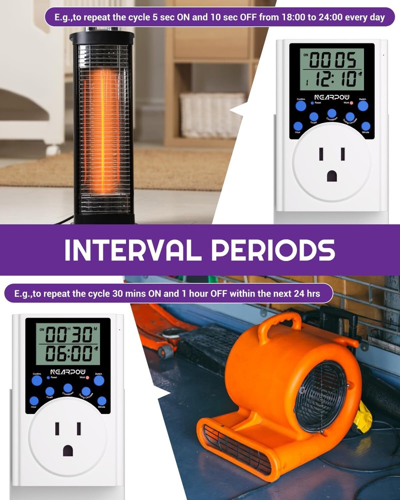 2 Pack Timer Outlet Nearpow Multifunctional Infinite Cycle Programmable Timer
