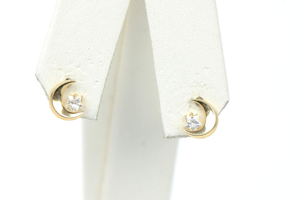 14k Yellow Gold Moon and Star Stud Earrings