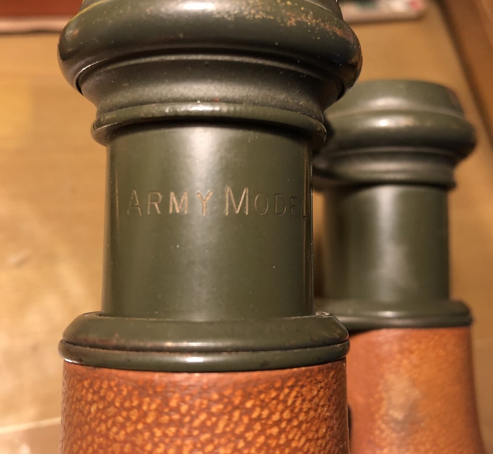 ANTIQUE SPORTIERE PARIS BINOCULARS ARMY MODEL LONG RANGE BUILTIN COMPASS LEATHER