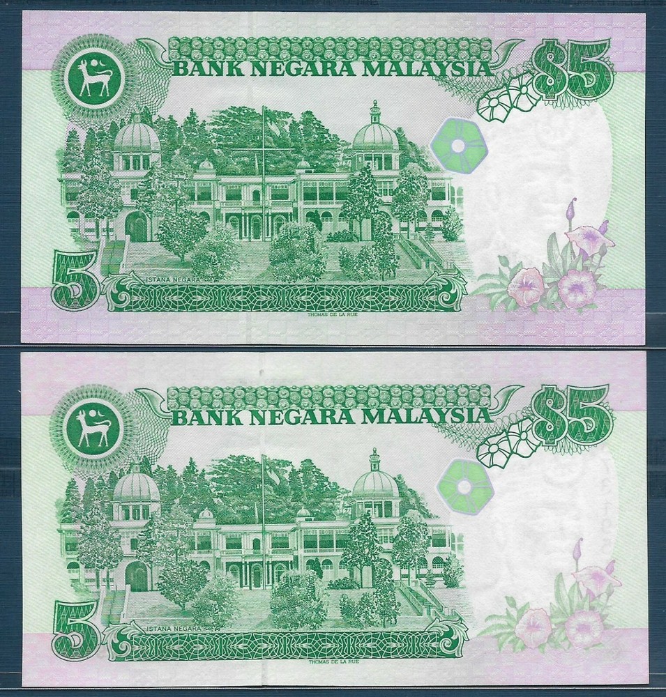 Malaysia 5 Ringgit 2 Pcs Lot, 1989 1991, P 28b 28c, UNC