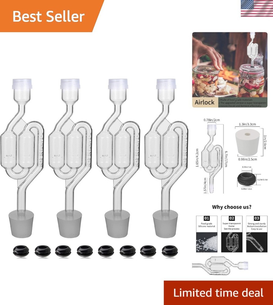 Bubble Airlock Set, 4 Airlocks for Fermenting, 4 Drilling Stoppers and 8 Airl...