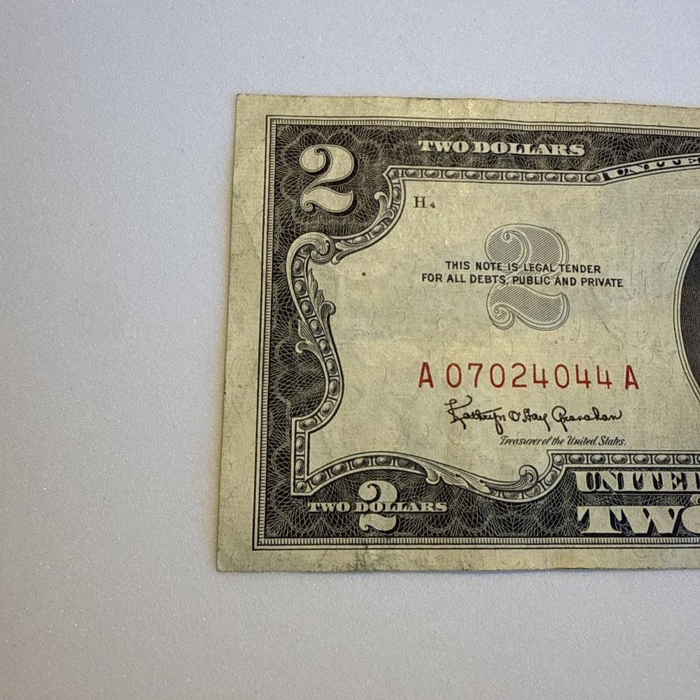1963 Two Dollar Bill $2 Red Seal Quad Note With Low Serial Number A 07024044 A