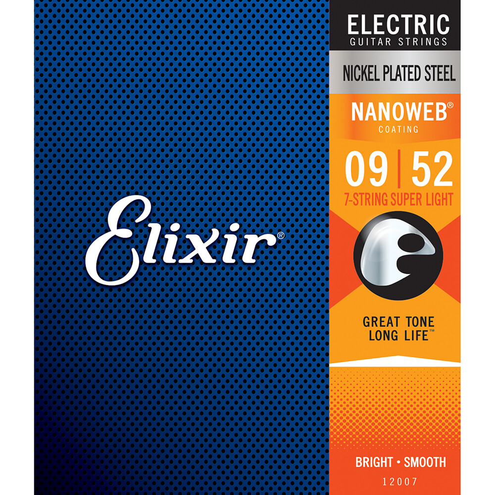 Elixir 12007 Nanoweb Coating Electric Guitar Strings 7-String Super Light (9-52)