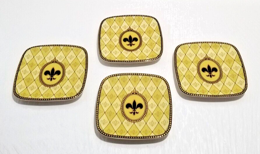 Set of 4 Mud Pie Fleur de Lys Dessert Plates Small.