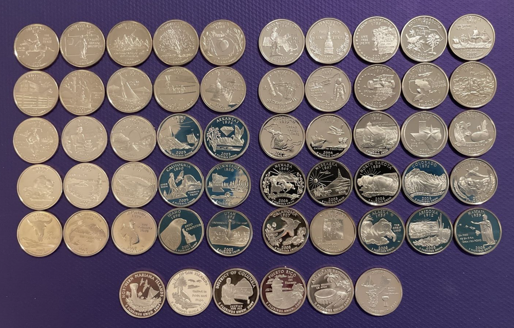 1999-2009 S -40 Different Proof State Quarters Clad Roll some toning Read below