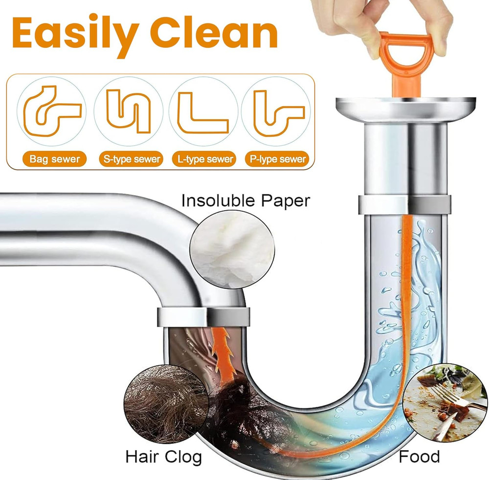 Professional Drain Hair Cleaning Tool Set - 6 Pack Orange