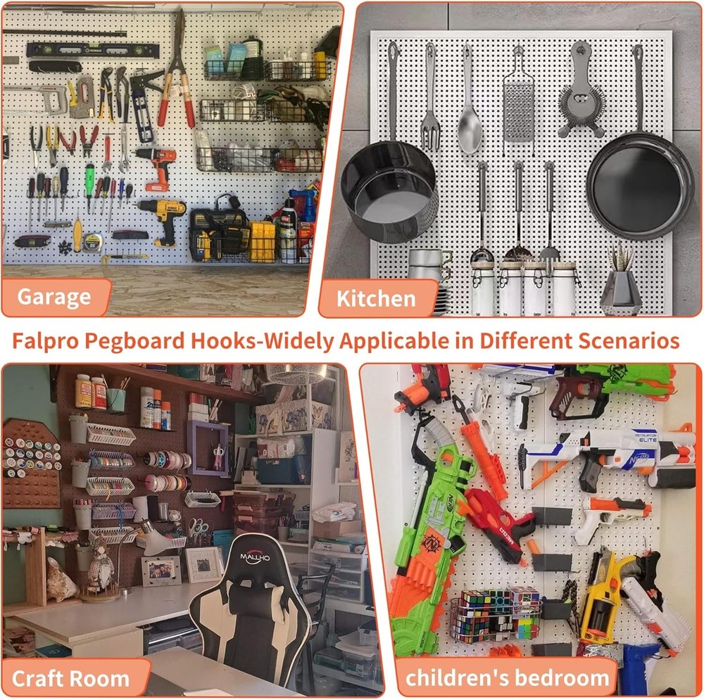 130PCS Pegboard Hooks Assortment - Peg board Hooks for Hanging Tools with Peg...
