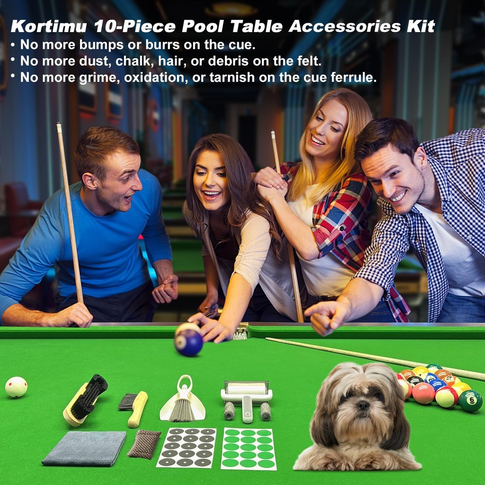Billiard Pool Table Accessories Kit 10 Piece Set with 2 Pool Table Brushes,2 ...