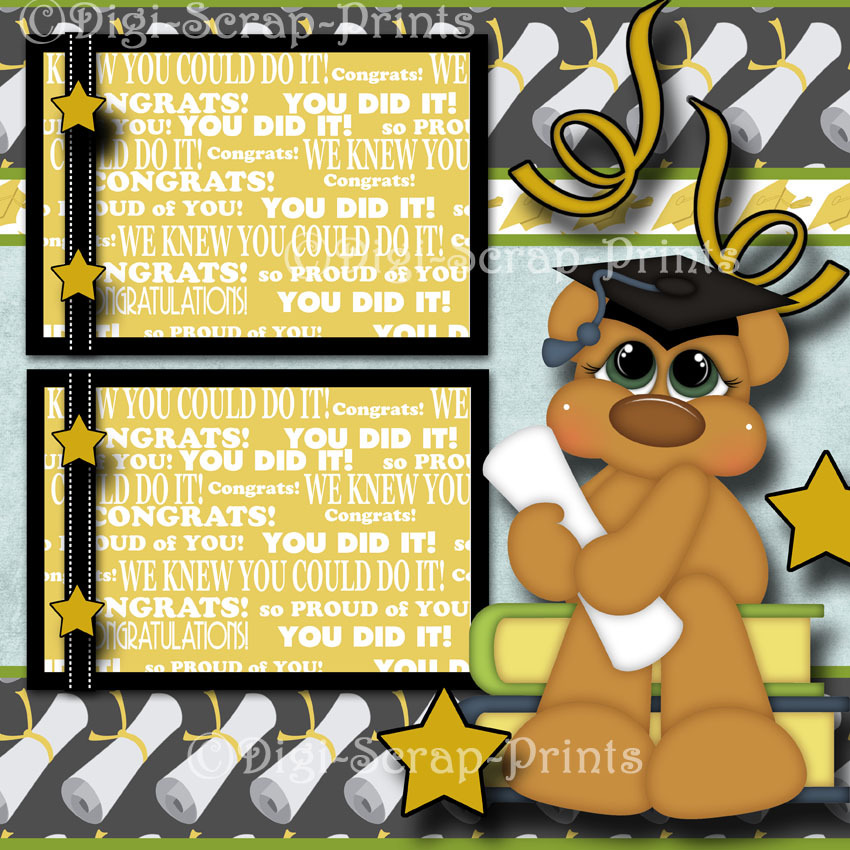GRADUATION ~ 2 premade scrapbook pages paper piecing layout school ~ DIGISCRAP