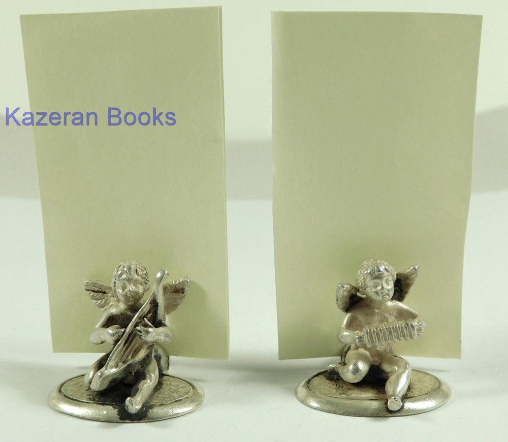 2x Vintage Solid Silver Miniature Cherub Putti Musician Place Menu Holders