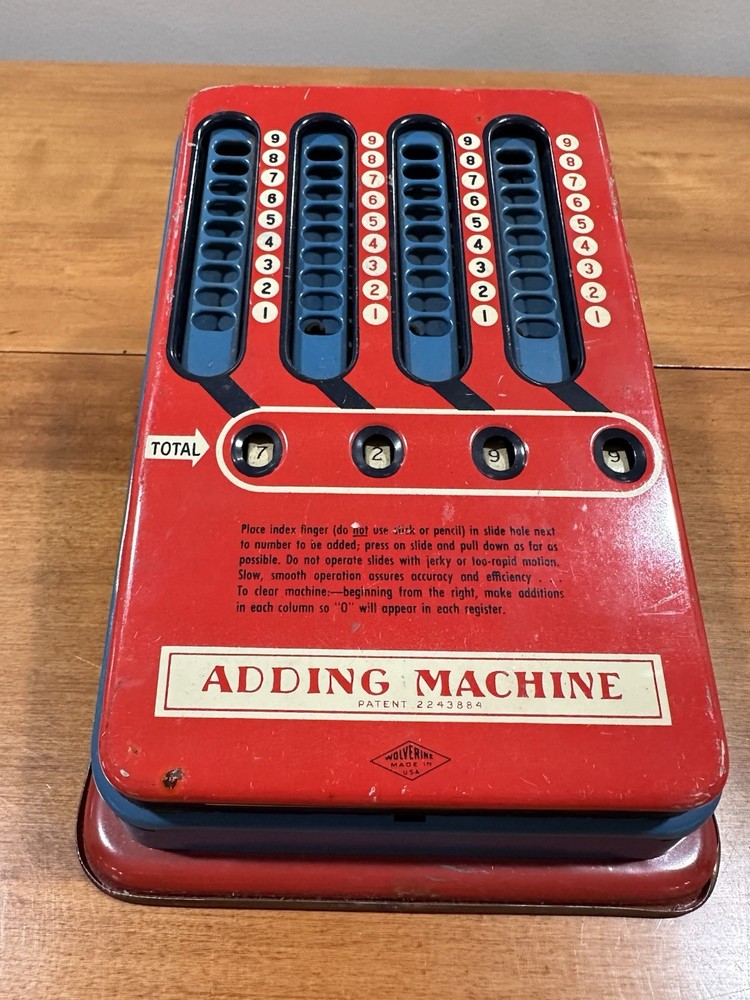 Vintage Metal Tin Wolverine Adding Machine Hand Pull Dial Calculator Pittsburg