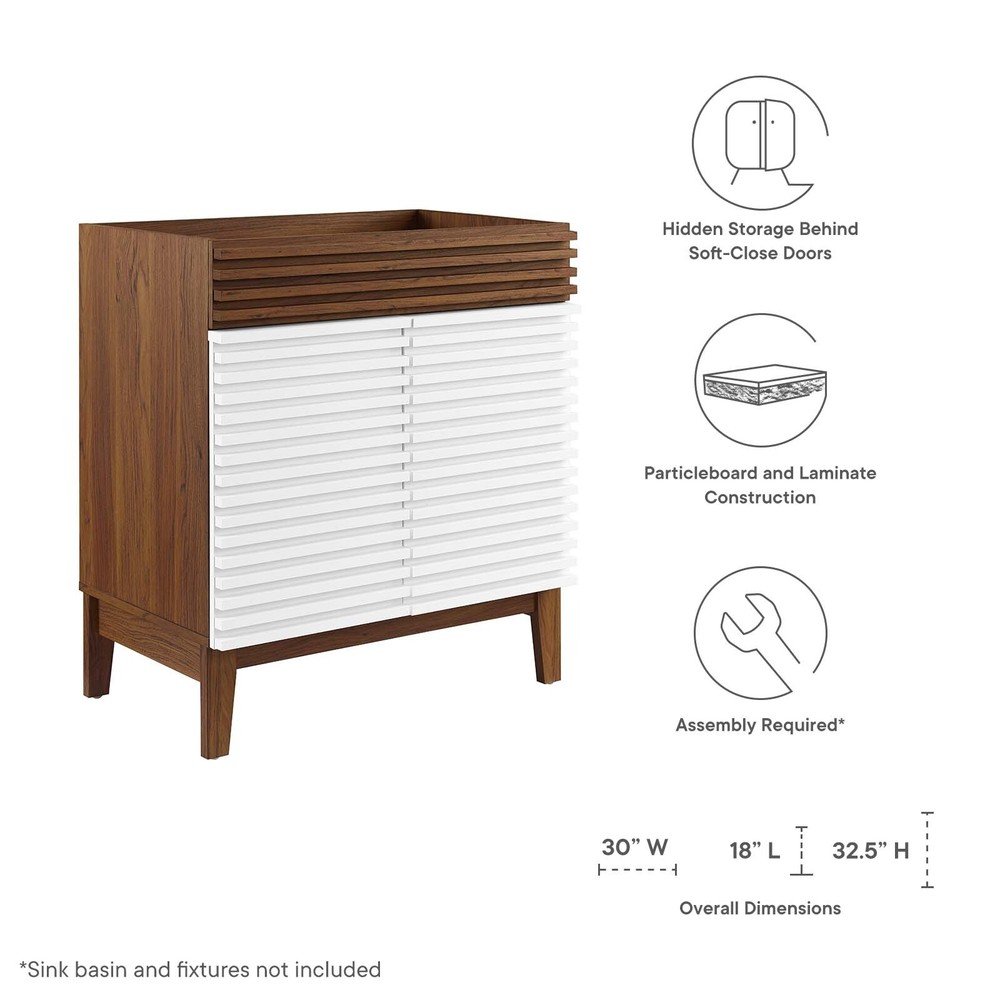 Modway Render 30" Bathroom Vanity in White Walnut - Sink Basin Not Included