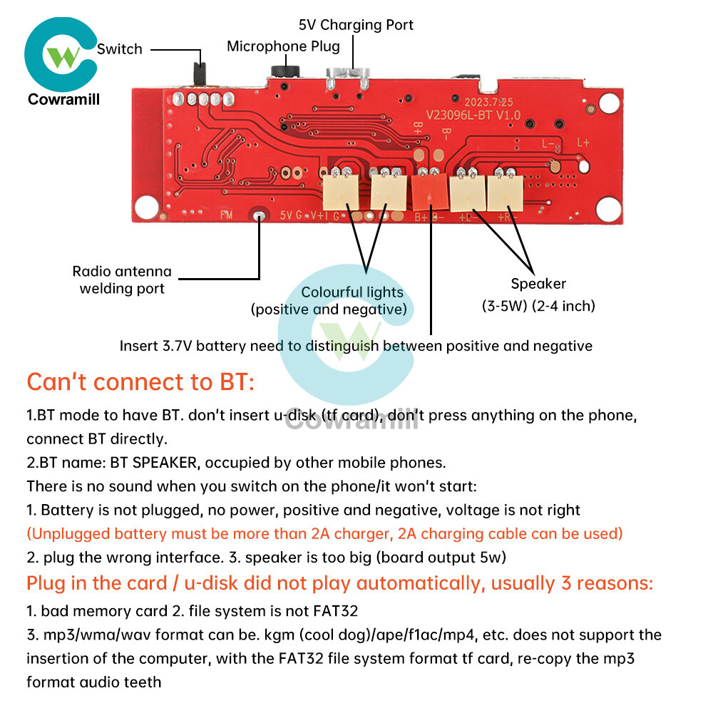 Multifunction Bluetooth Audio Circuit Amplifier Board Module V96 Bi-Amplifier