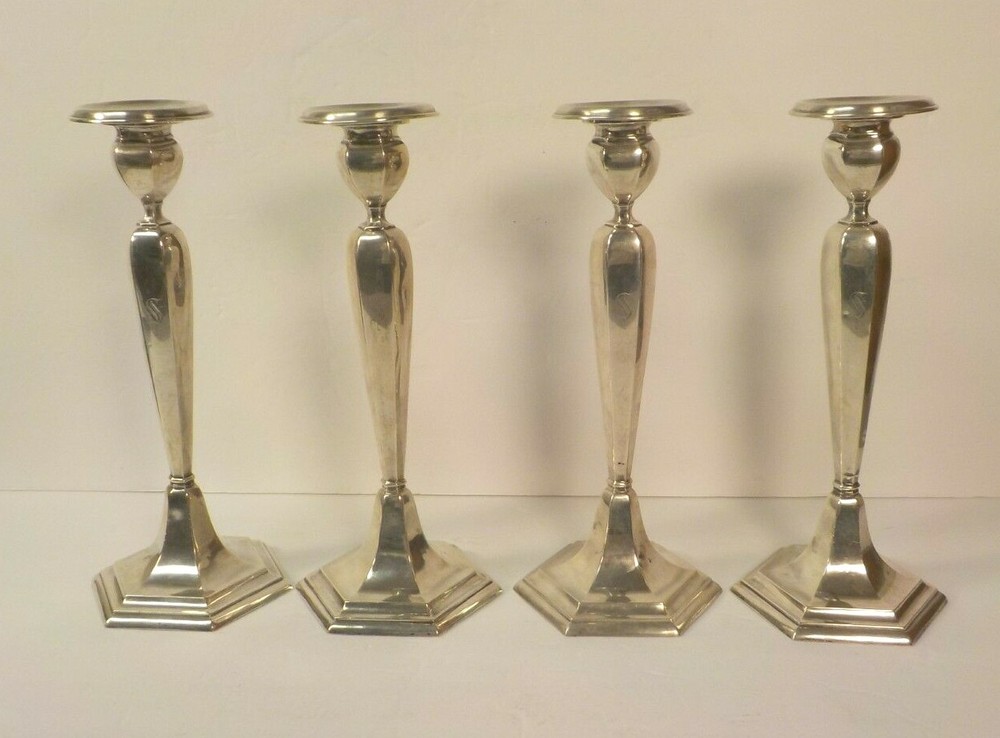 Set/4 WATSON Sterling Silver 10.25" Candlesticks, Monogram "S"