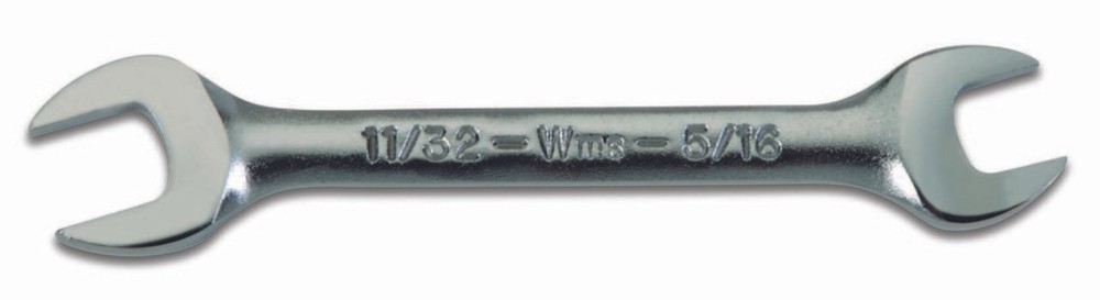 Short Double Head Open End Wrench, Chrome Satin, SAE, Williams