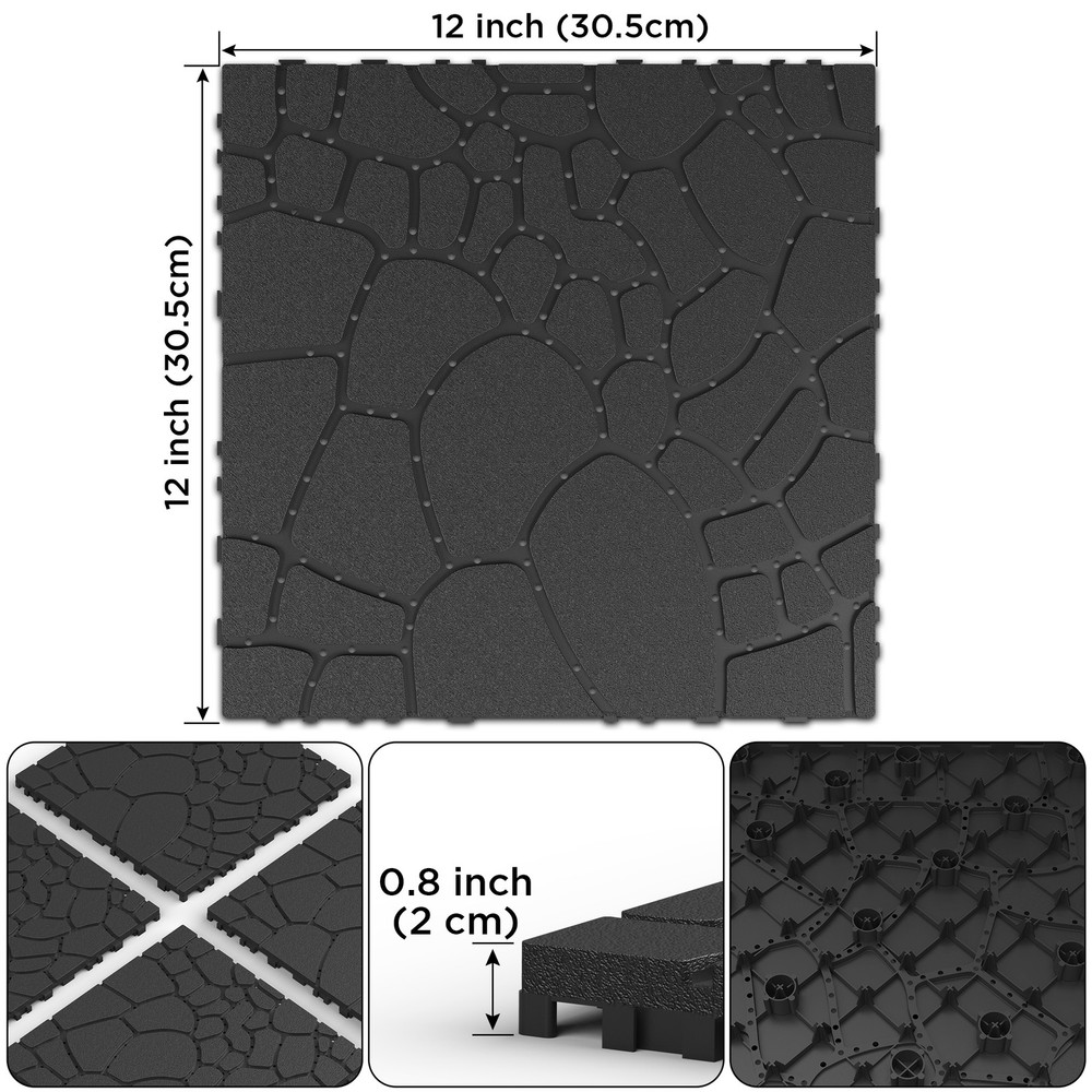 12" Stone Texture Interlocking Deck Tiles, DIY Patio Flooring, Easy Installation