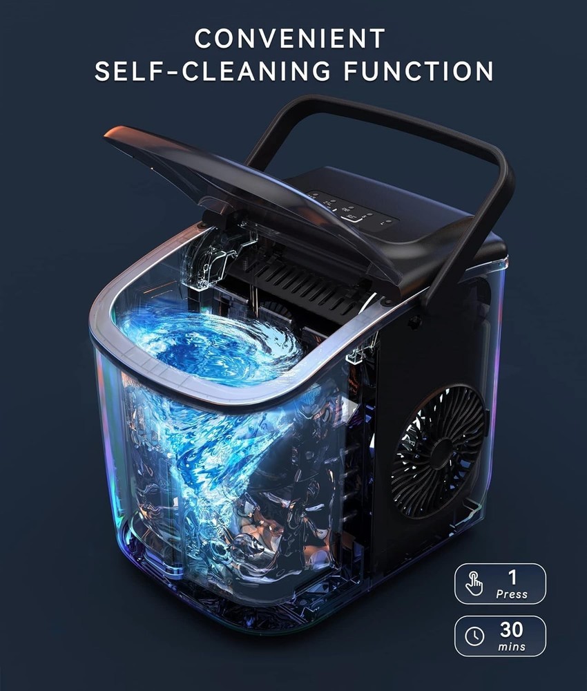 Dual Size Ice Maker - Self-Cleaning & Fast Ice Production for Refreshing Drinks