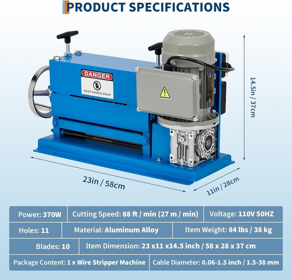 370W Electric Wire Stripper Machine 0.06-1.5" Automatic Scrap Wire Stripper Tool