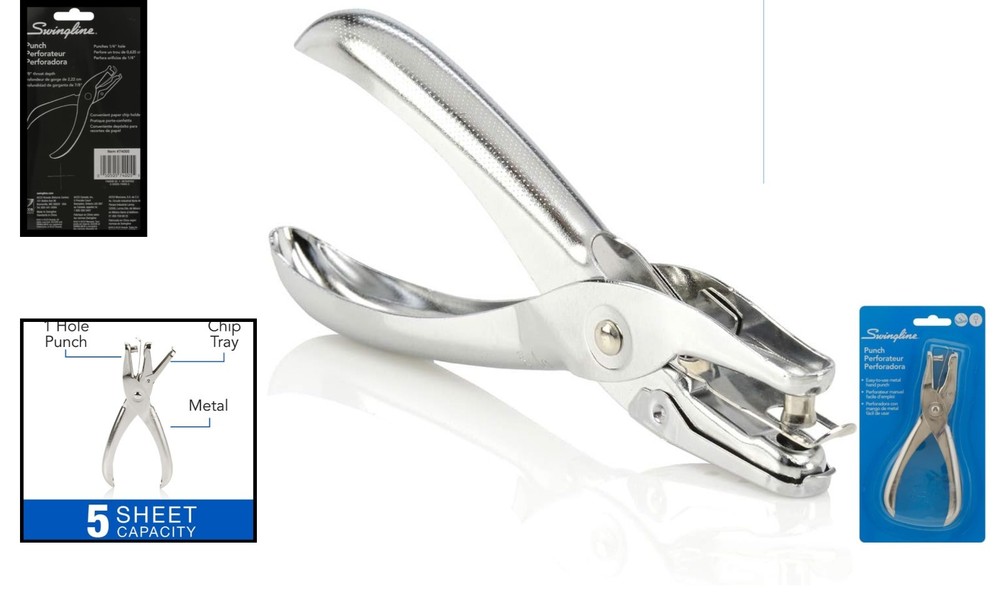 Swingline Chrome 1 Hole Punch - 5 Sheet Capacity, Durable and Compact Design