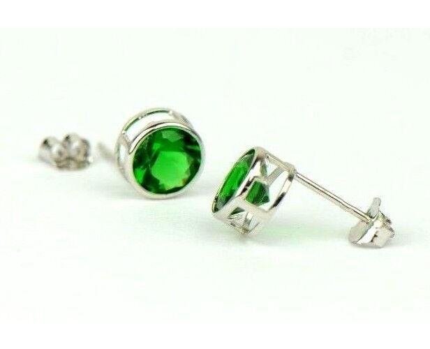 14K Round Bezel Set White Gold Birthstone Earrings