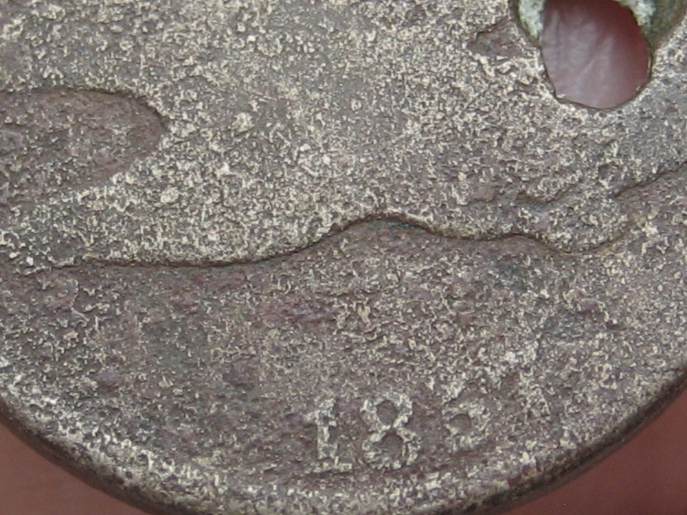 1857 Flying Eagle Penny Cent- About Good Details, Holed