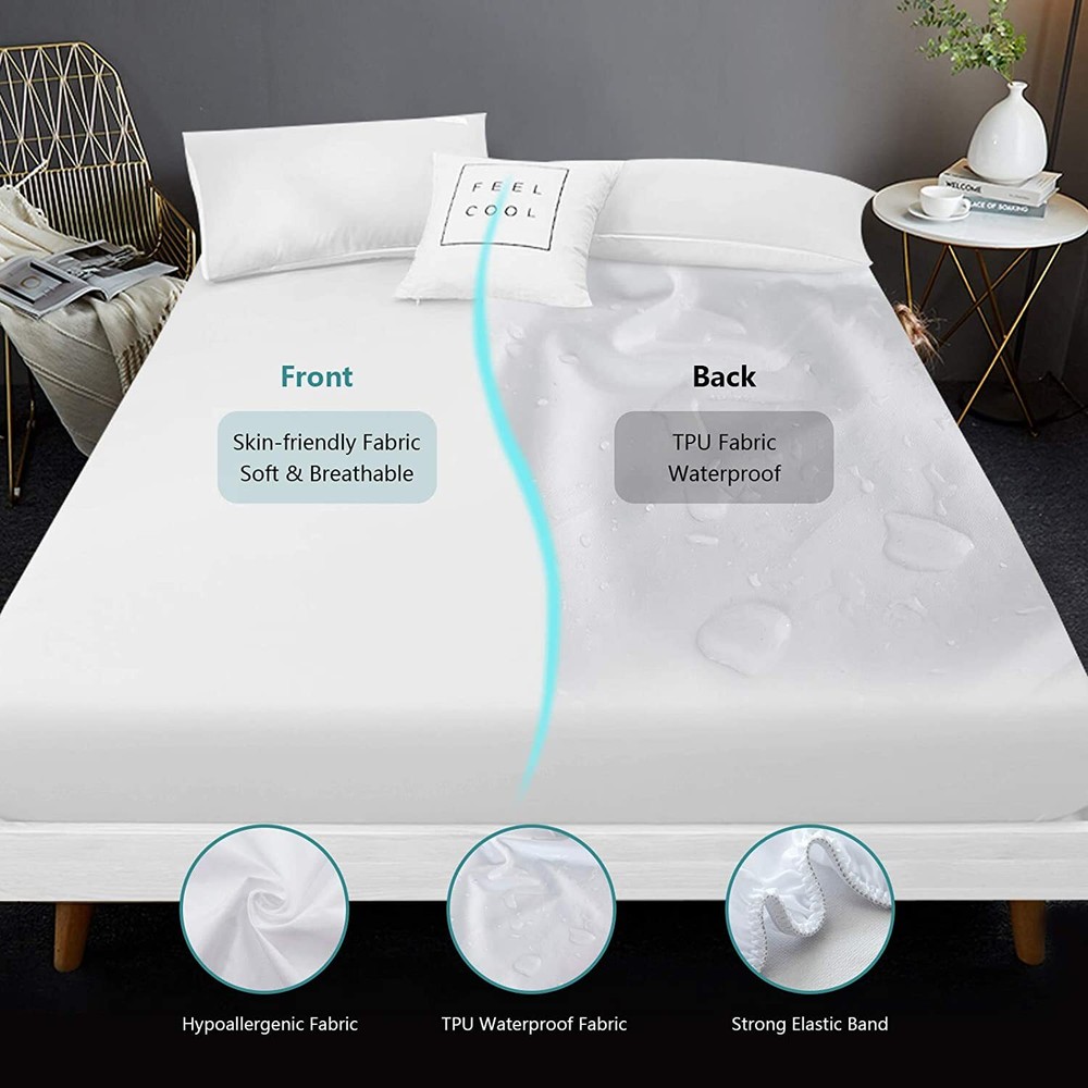 Waterproof Mattress Cover Polyester Top Matress Protector Deep Pocket Noiseless