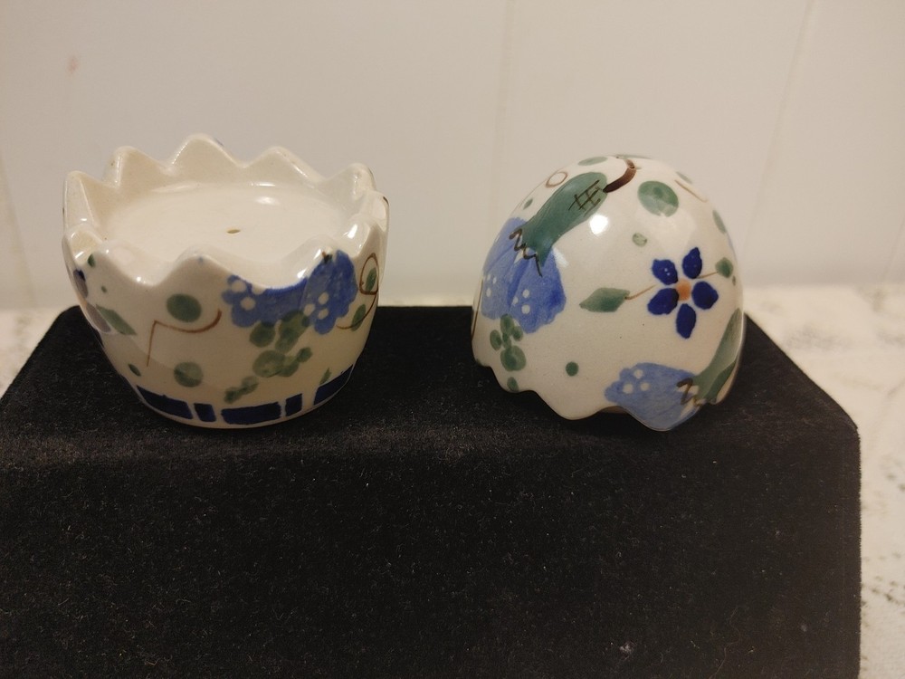 Polish Pottery Salt & Pepper Shaker Set Egg Puzzle Cracked Egg