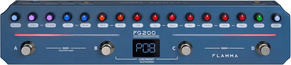 Creative Guitar Effects Processor with 7 Modules & Built-in Drum Machine - Blue