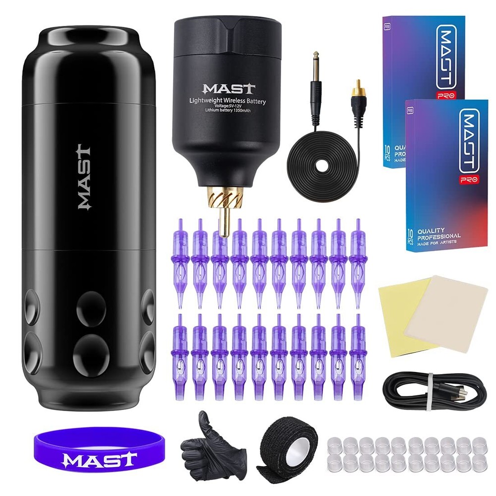 Mast Sensor 4.0mm Stroke Wireless Tattoo Machine Rotary Pen Battery Needles Kit