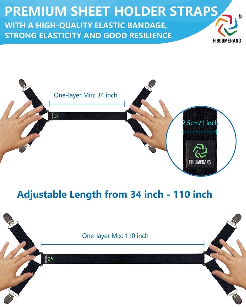 Bed Sheet Holder Straps Adjustable Sheet Stays Keepers with Elastic Bands