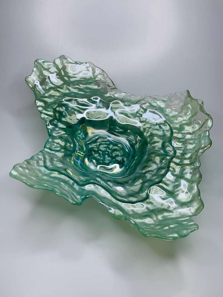 Green Textured Glass Oyster Shell Dish, 17" x 13"