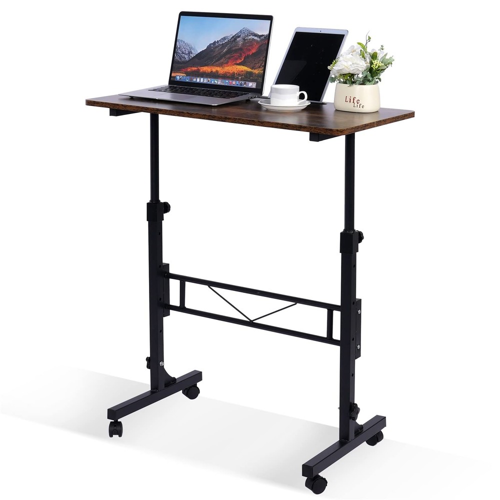 Standing Desk Adjustable Height, Mobile Stand Up Desks with Wheels Small Comp...