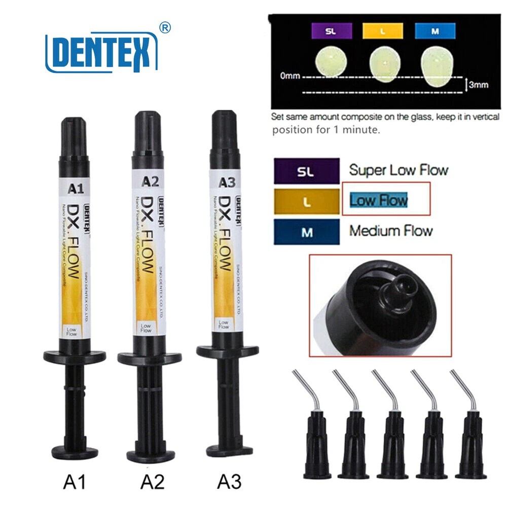 Dental DENTEX Flowable Light Cure Radiopaque Composite Low Flow A1 A2 A3